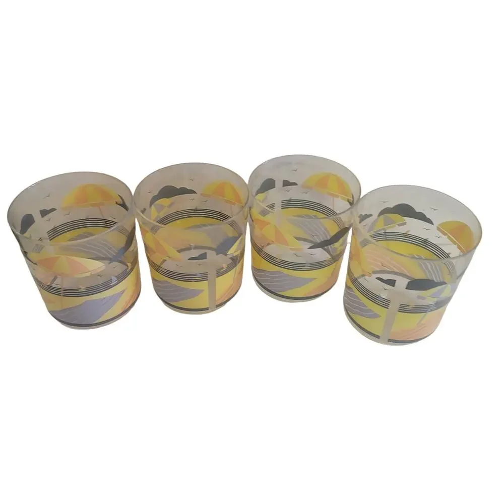 6 Pc. Vintage Acrylic Beach Coastal Drinkware Set Ice bucket pitcher 4 tumblers